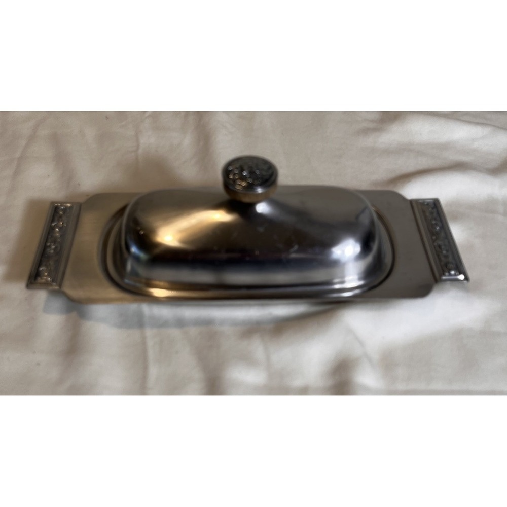 International Decorator 18-8 Stainless Set Vintage Covered Butter Dish